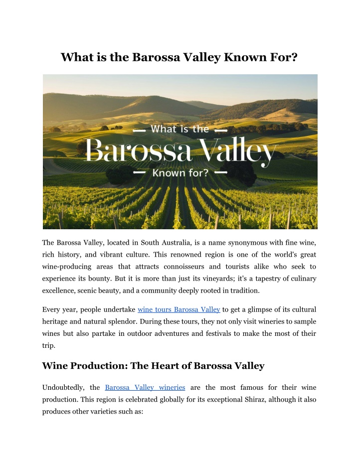 what is the barossa valley known for n.w