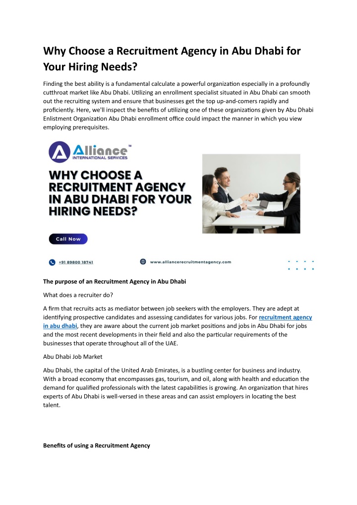 why choose a recruitment agency in abu dhabi n.w