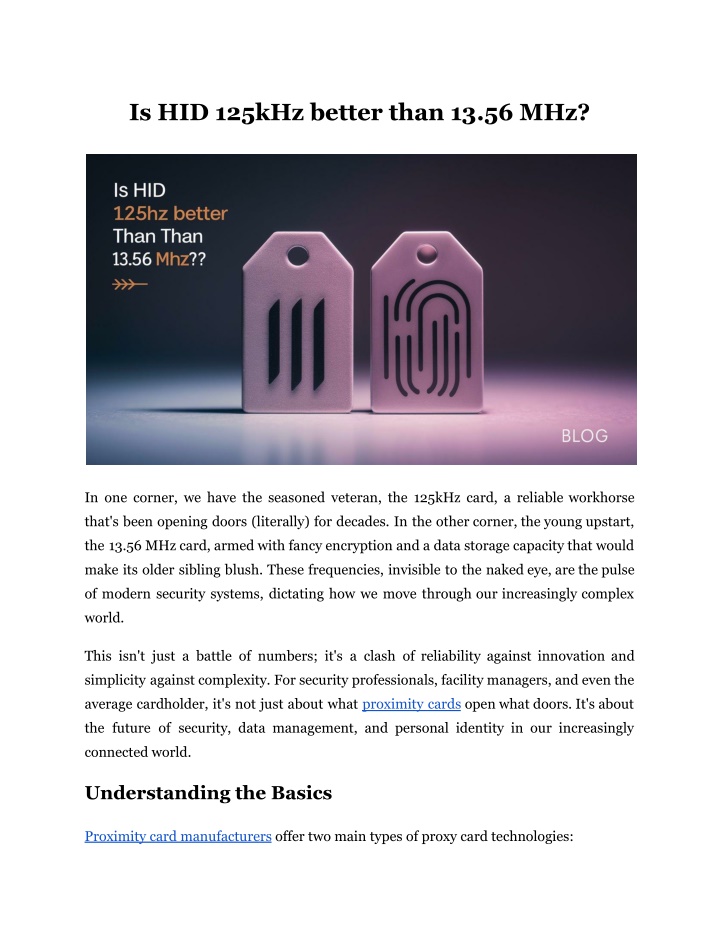is hid 125khz better than 13 56 mhz n.w