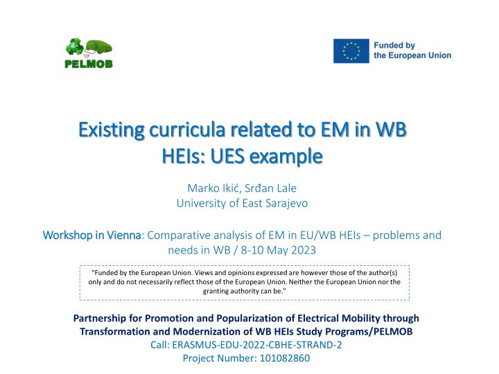 Electromobility Curriculum Development at University of East Sarajevo