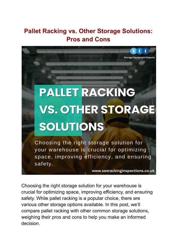 pallet racking vs other storage solutions pros n.w