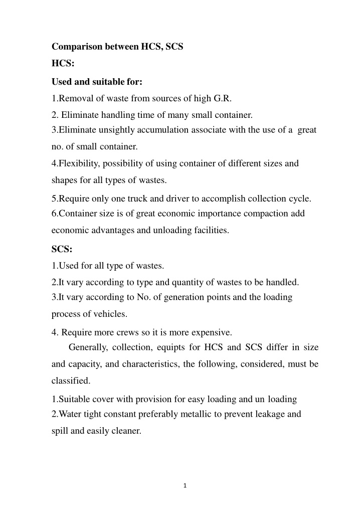 Comparison Between HCS and SCS for Waste Collection Efficiency