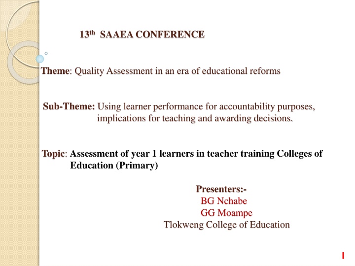 Assessment of Year 1 Learners in Teacher Training Colleges of Education (Primary)