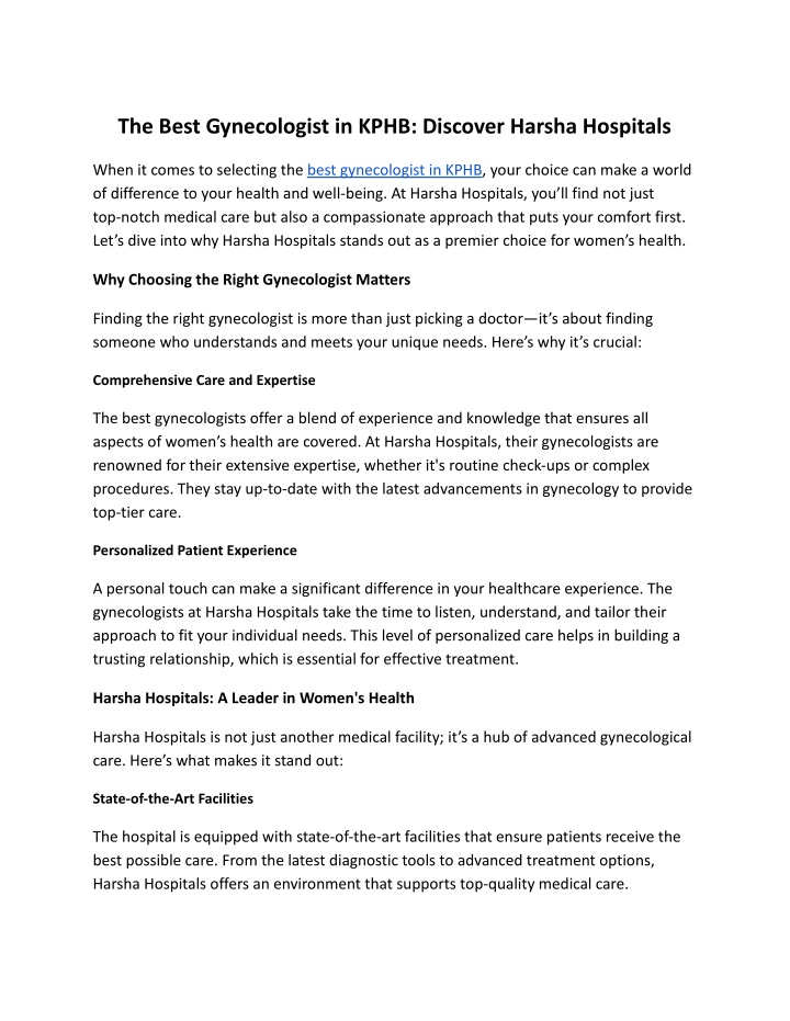 the best gynecologist in kphb discover harsha n.w