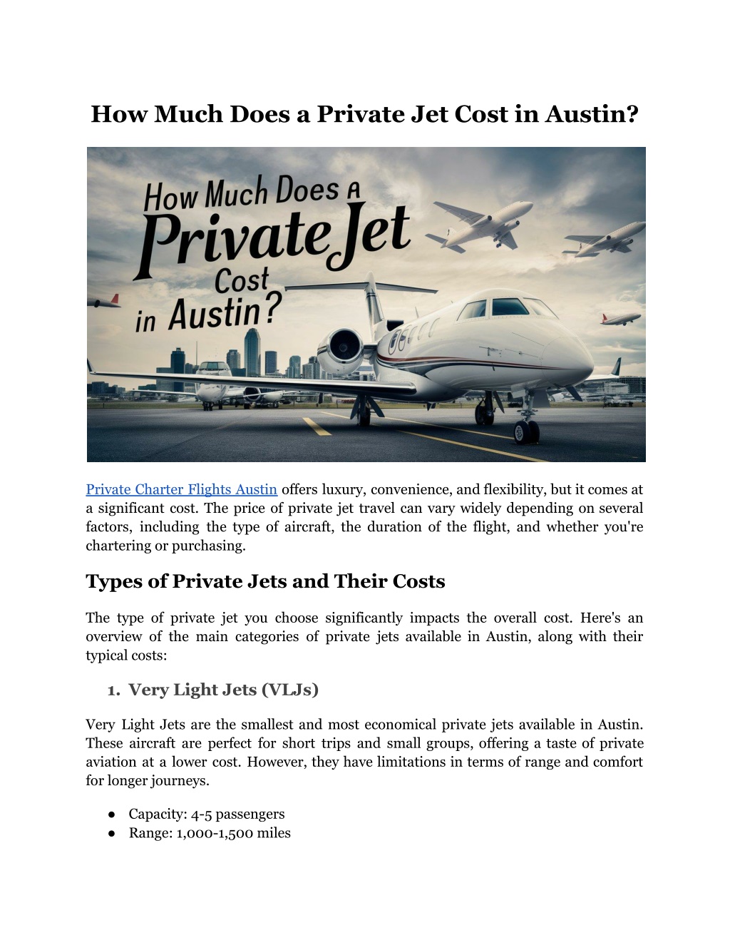 how much does a private jet cost in austin l.w