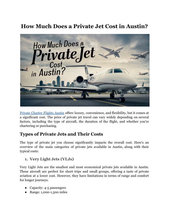 how much does a private jet cost in austin n.w