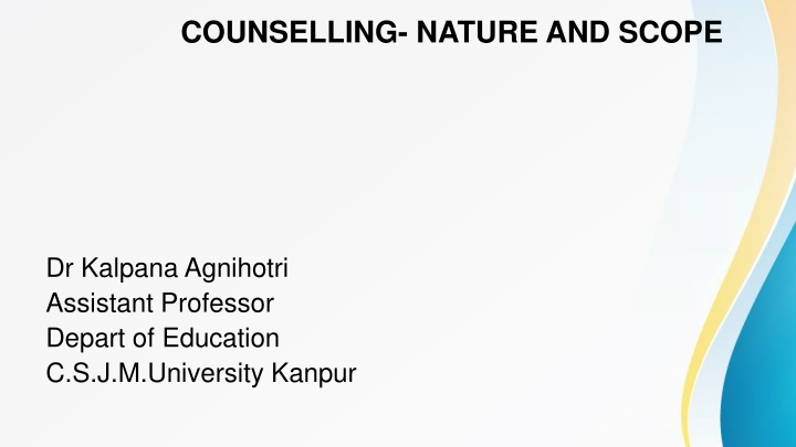 The Nature, Scope, and Goals of Counselling in Various Settings