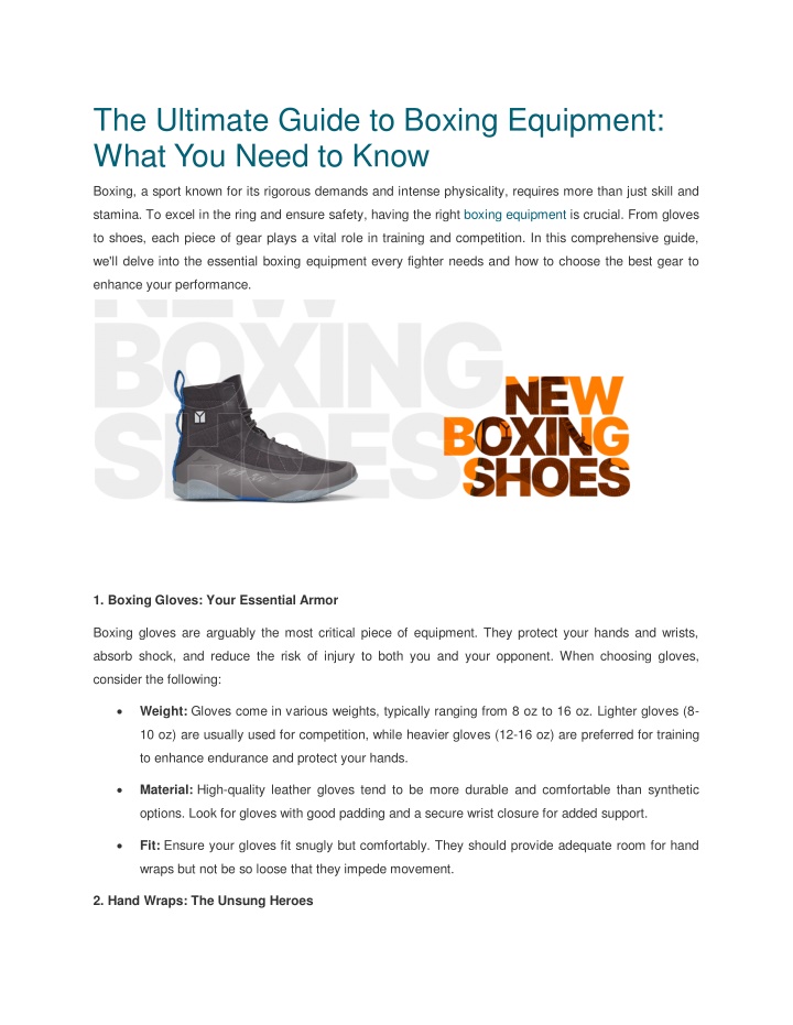 the ultimate guide to boxing equipment what n.w