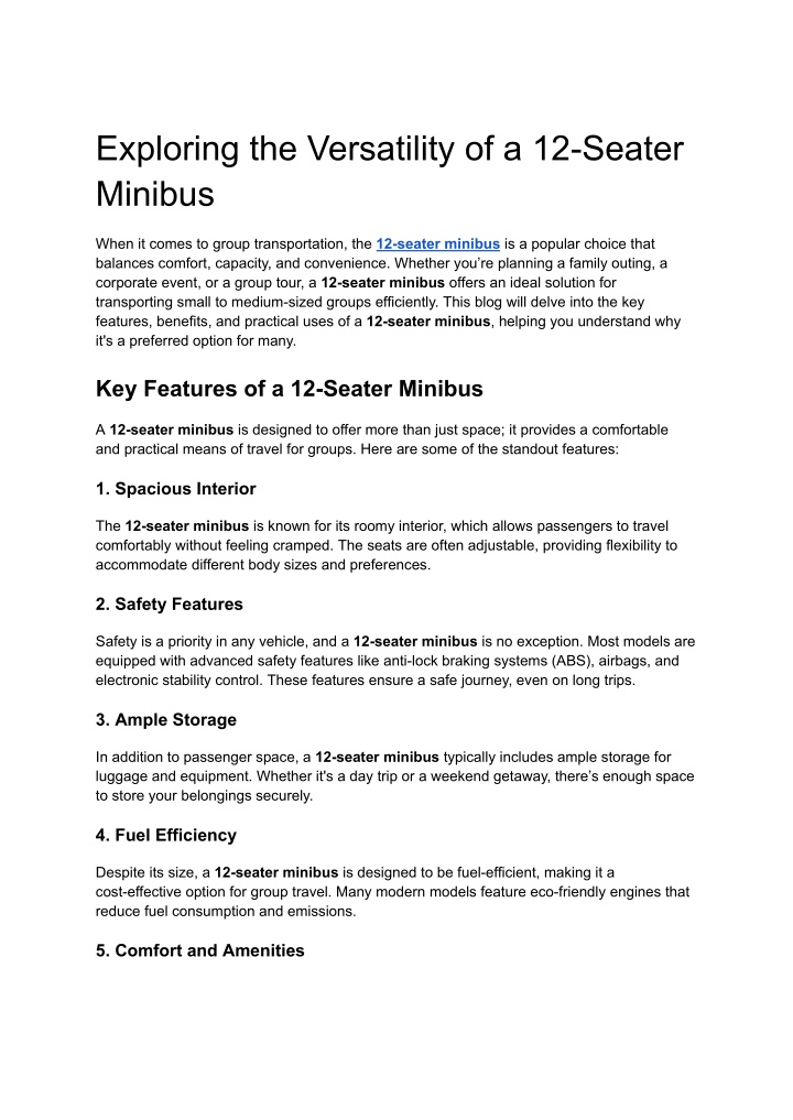 exploring the versatility of a 12 seater minibus n.w