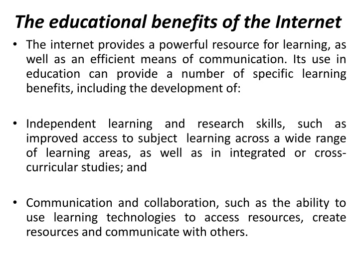 Benefits of Internet in Education