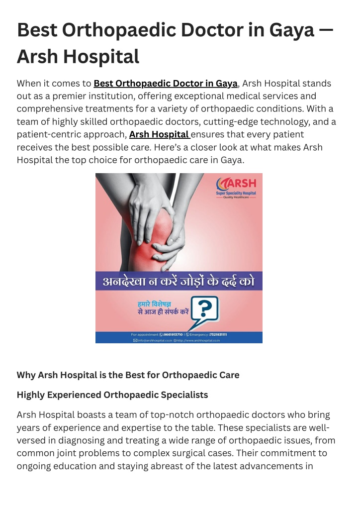 best orthopaedic doctor in gaya arsh hospital n.w