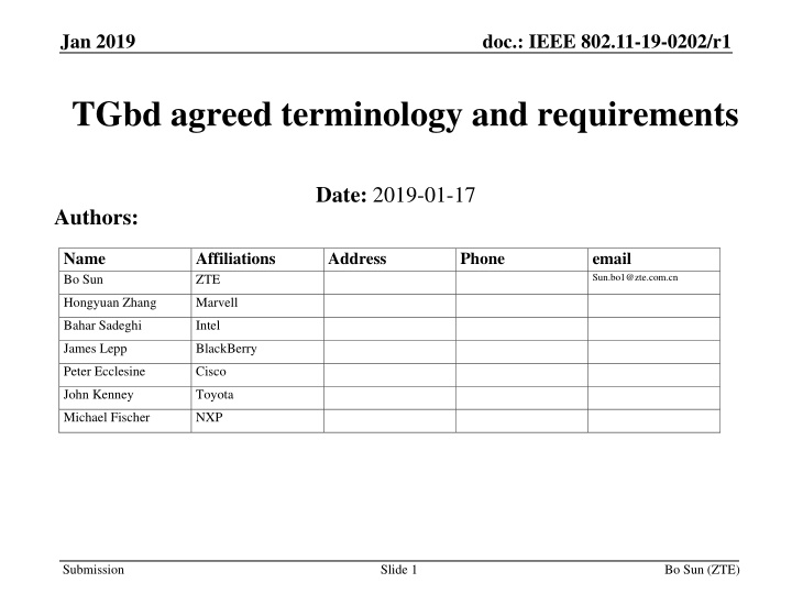 IEEE 802.11-19-0202/r1 TGbd Agreed Terminology and Requirements