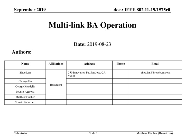 IEEE 802.11-19/1575r0 Multi-Link BA Operation Overview