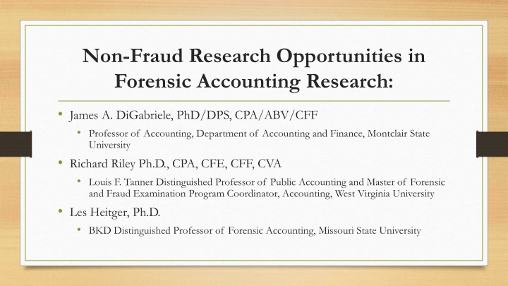 Non-Fraud Research in Forensic Accounting