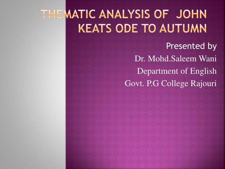 Thematic Analysis of Keats' Ode to Autumn in the Context of Romantic Literature