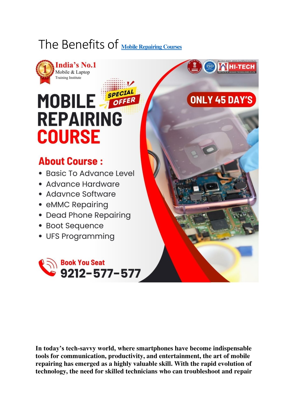 the benefits of mobile repairing courses l.w