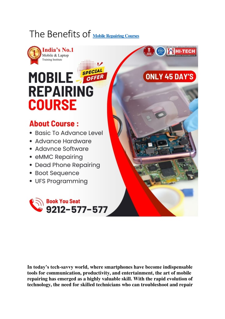the benefits of mobile repairing courses n.w