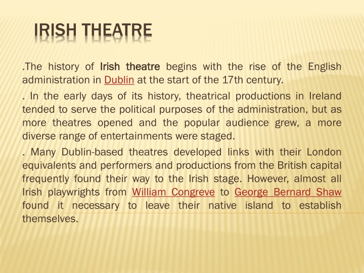 History and Evolution of Irish Theatre