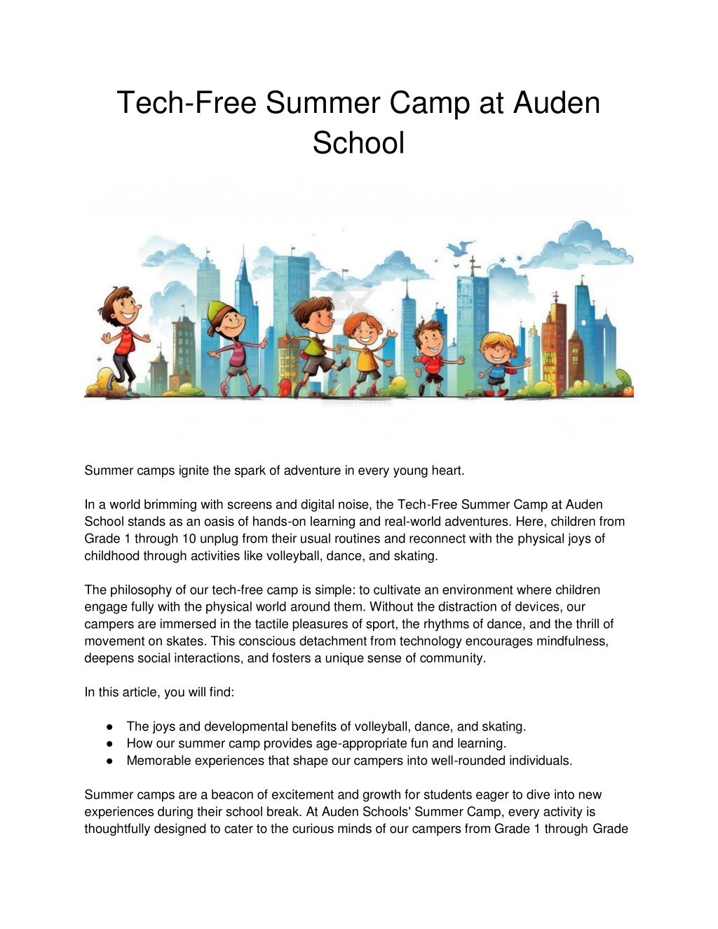 tech free summer camp at auden school l.w