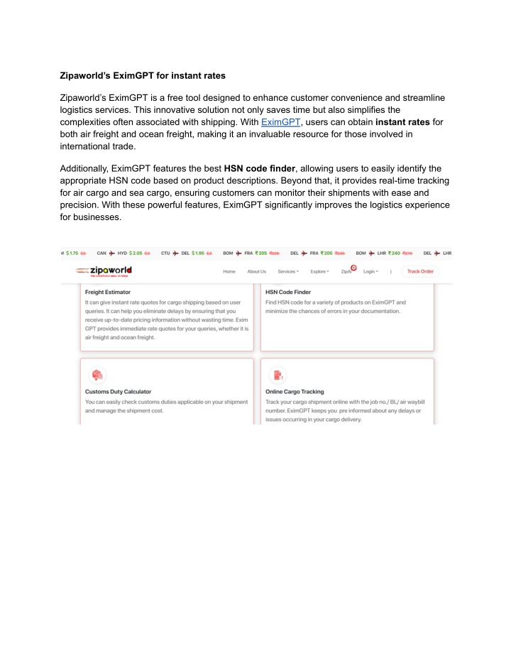 zipaworld s eximgpt for instant rates n.w