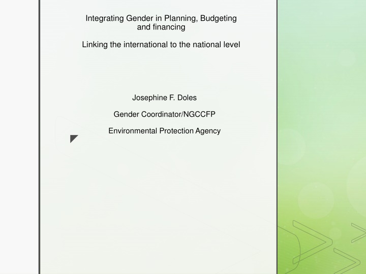 Integrating Gender in Planning, Budgeting, and Financing: Linking International and National Levels