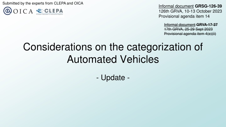 Update on Categorization of Automated Vehicles by OICA and CLEPA