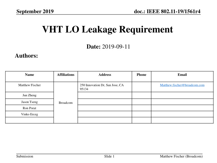 Proposed Relaxation of VHT LO Leakage Limits in IEEE 802.11-19/1561r4