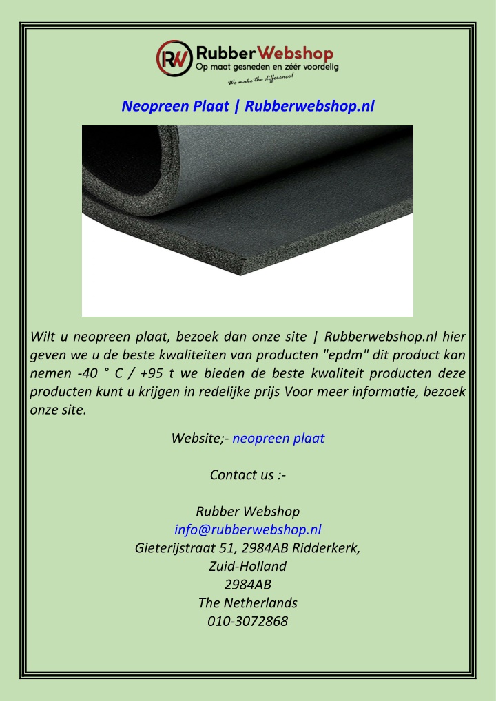 neopreen plaat rubberwebshop nl n.w