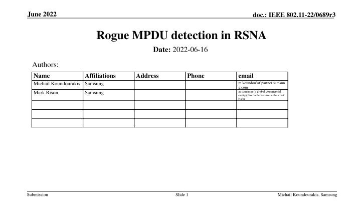 Rogue MPDU Detection in RSNA Issues and Solutions