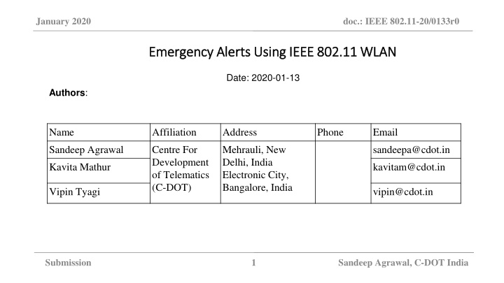 Emergency Alerts Using IEEE 802.11 WLAN in India