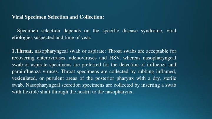 Viral Specimen Selection and Collection Overview
