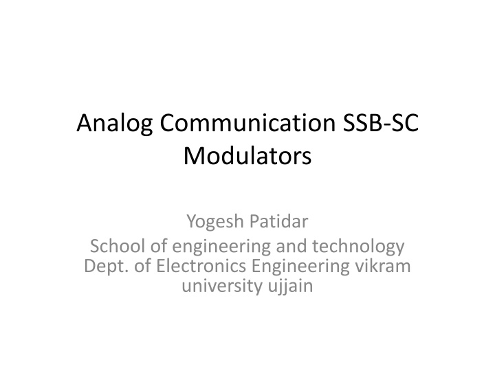 SSB-SC Modulation in Analog Communication