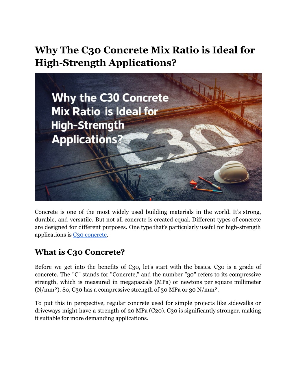 why the c30 concrete mix ratio is ideal for high l.w