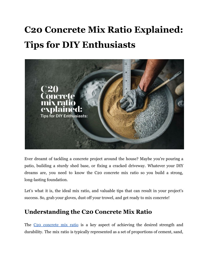 c20 concrete mix ratio explained n.w