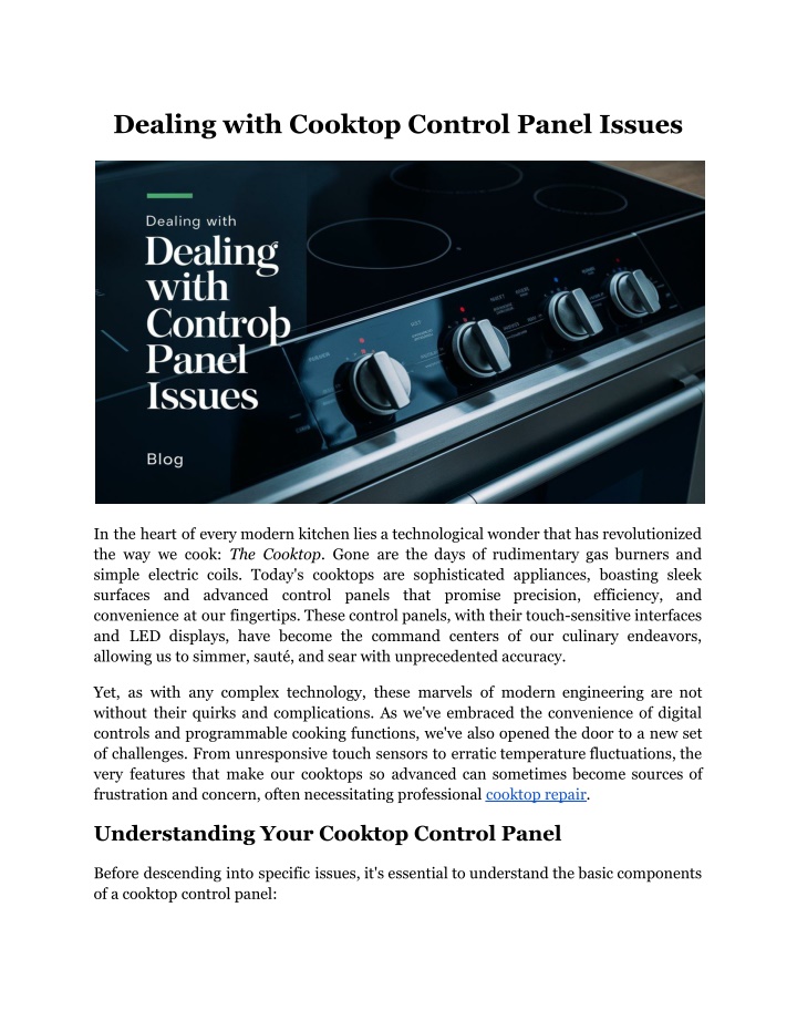 dealing with cooktop control panel issues n.w