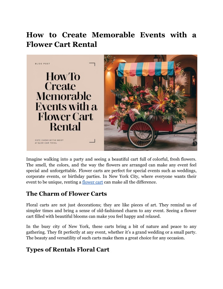 how to create memorable events with a flower cart n.w