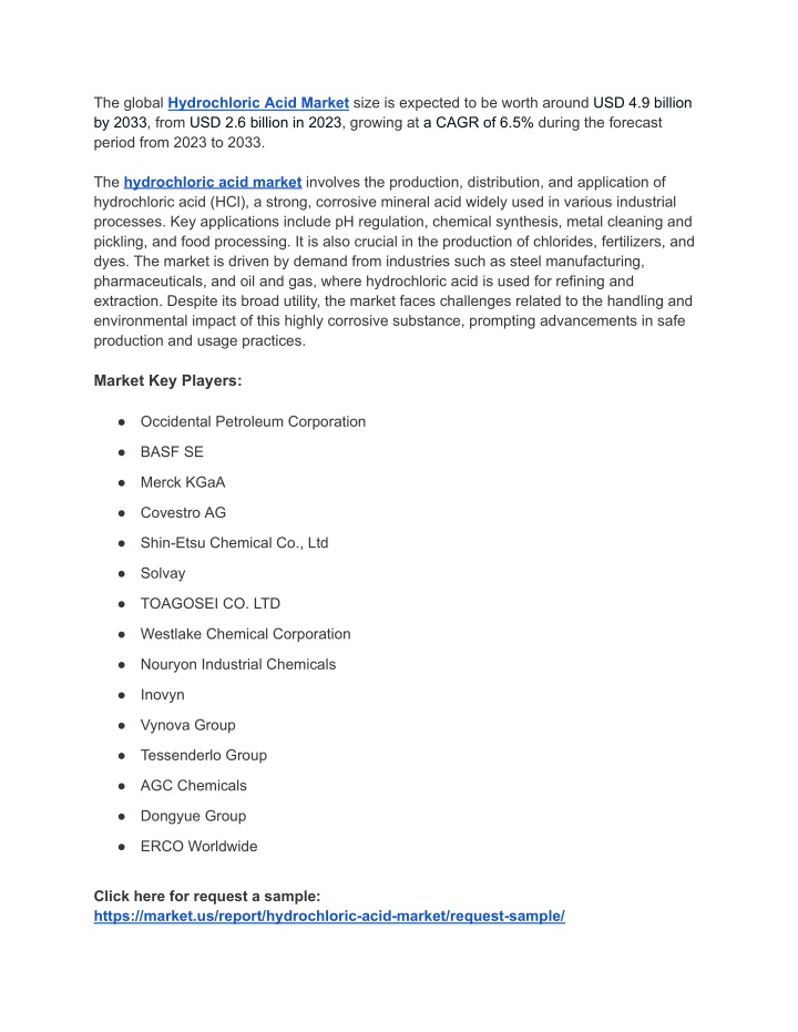 the global hydrochloric acid market size n.w