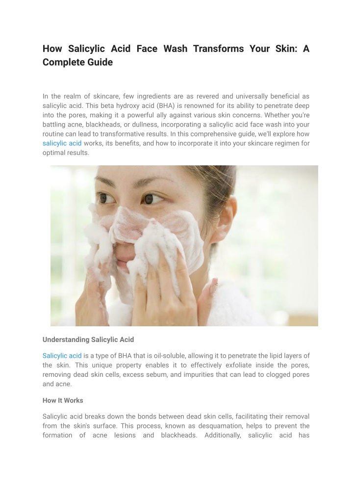 how salicylic acid face wash transforms your skin n.w