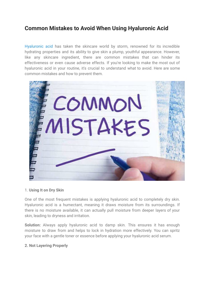common mistakes to avoid when using hyaluronic n.w