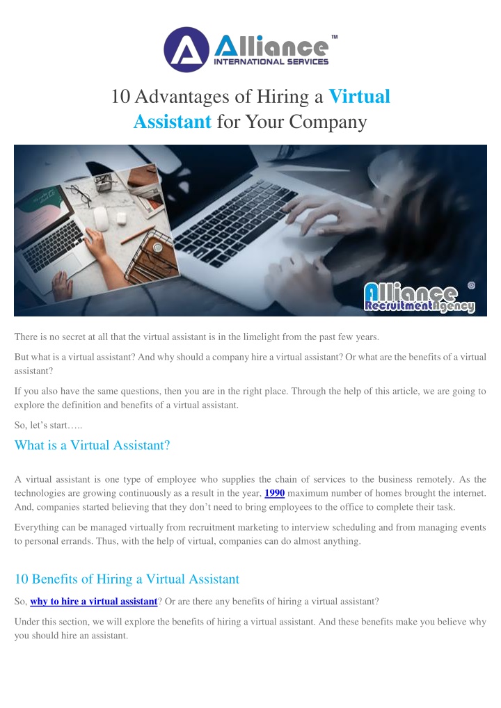 10 advantages of hiring a virtual assistant n.w