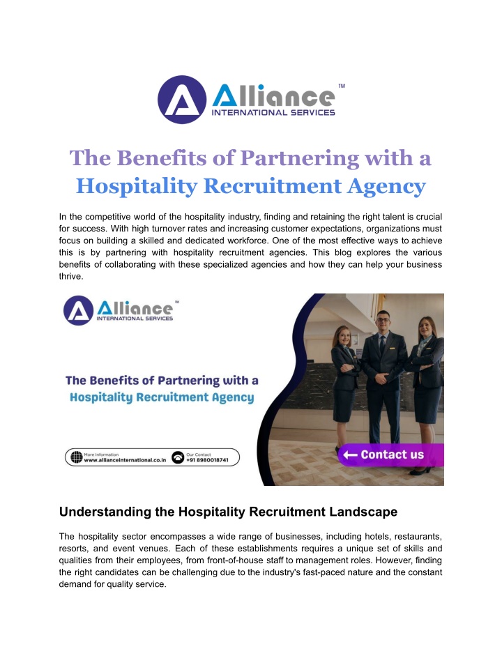 the benefits of partnering with a hospitality n.w