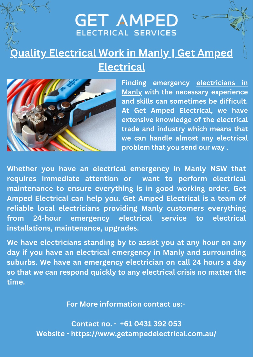 quality electrical work in manly get amped l.w