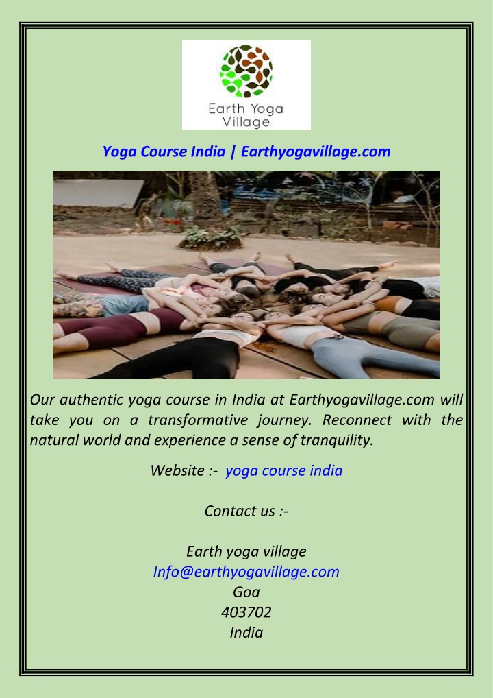 yoga course india earthyogavillage com n.w