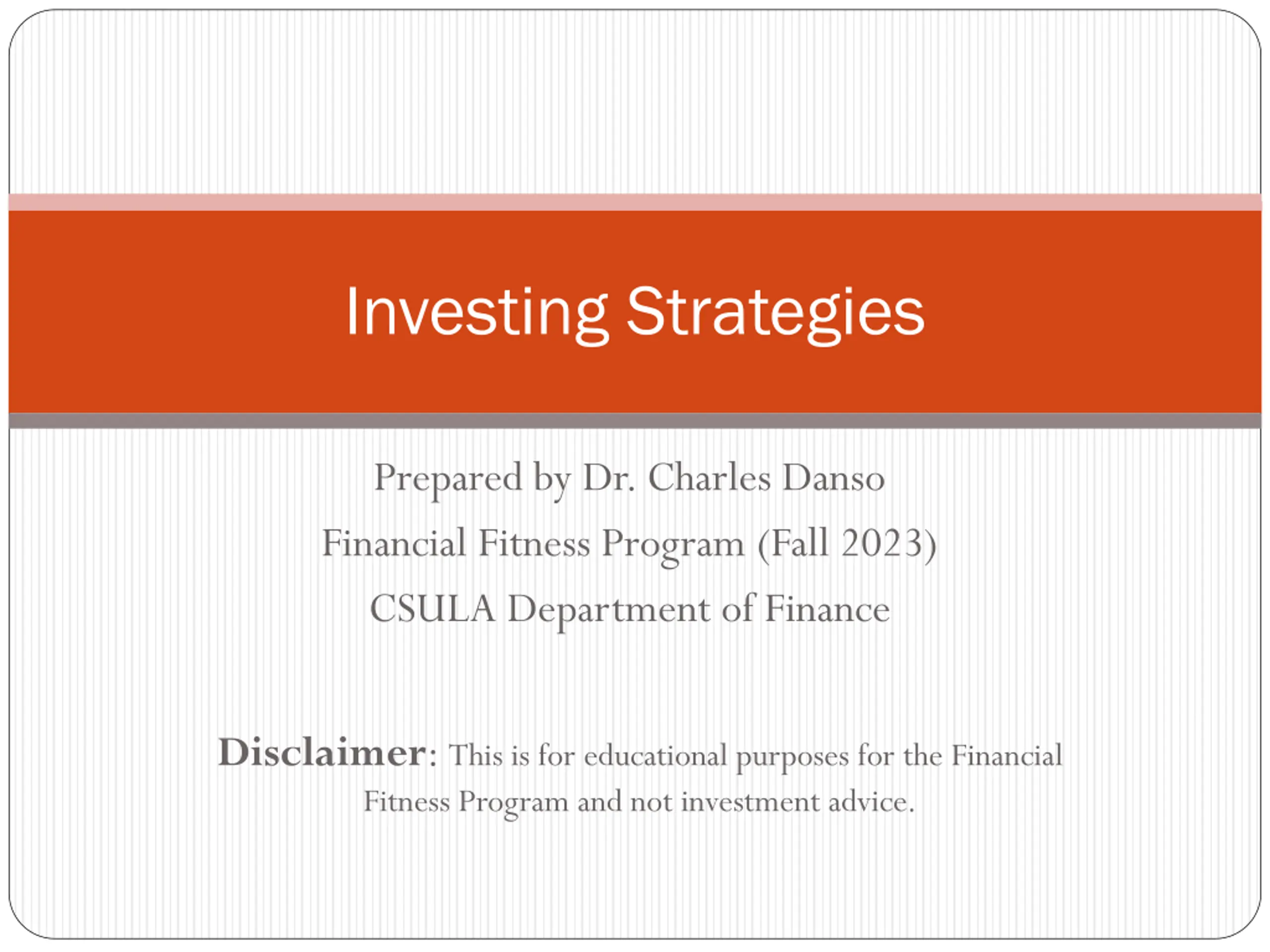 Investing Strategies