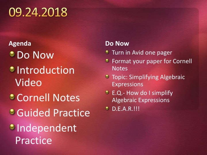 Simplifying Algebraic Expressions in Pre-Algebra