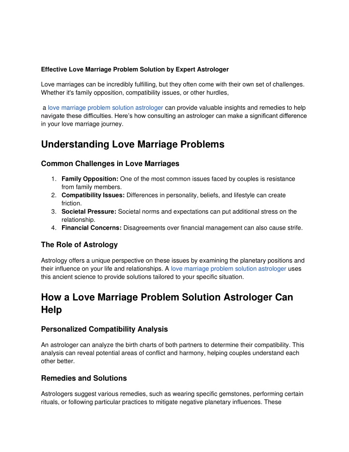 effective love marriage problem solution n.w