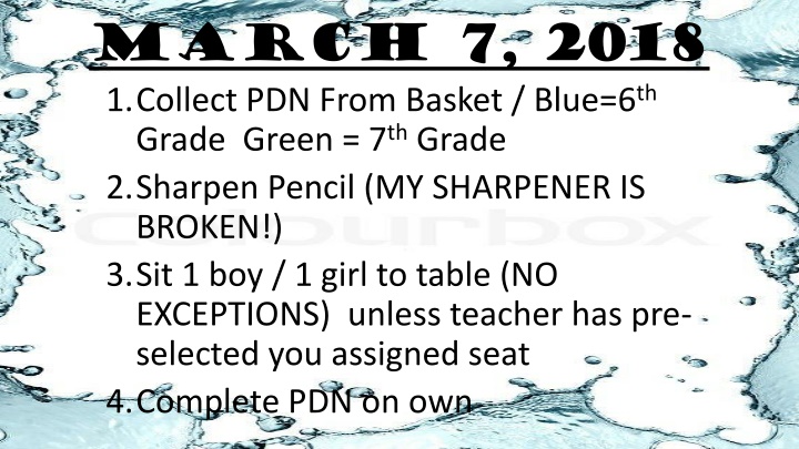 School Agenda for Levels of Organization and Catastrophic Events