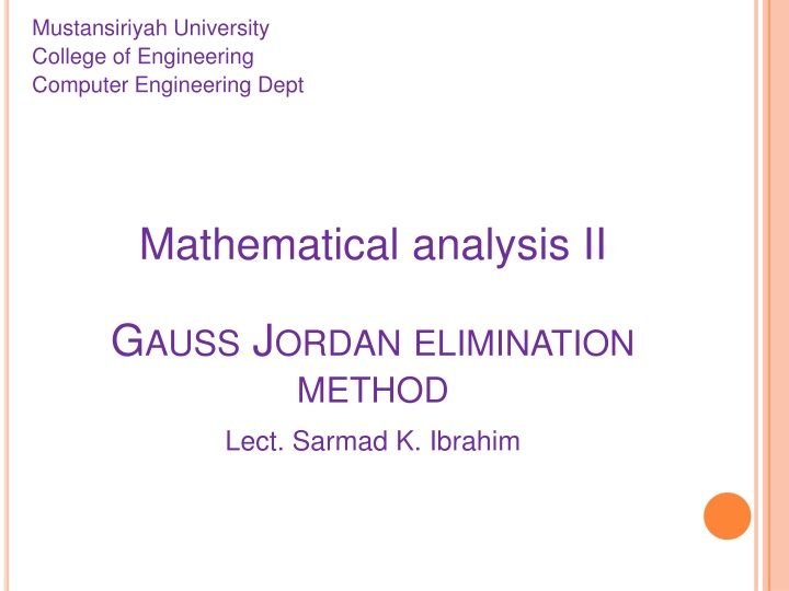 Gaussian Elimination Method in Linear Algebra