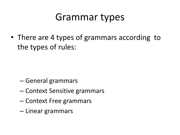 Overview of Grammar Types and Chomsky Hierarchy