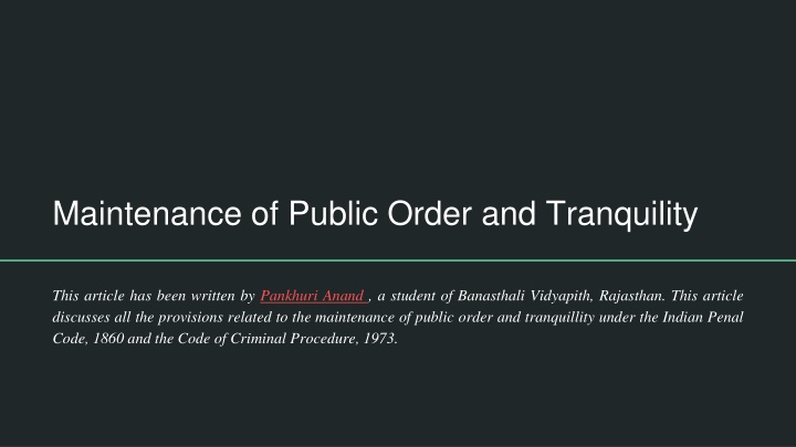 Provisions for Public Order Maintenance in Indian Law